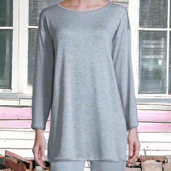 NWT Eileen Fisher Stretch Knit Top Petite Small P6 P8 Dark Pearl Side Hem Vents